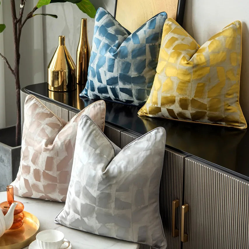 Design Luxury Jacquard Cushion Cover Geometric Plaid Pillow Cover for Home Hotel Sofa Bedroom Decoration 30x50 45x45 50x50 60x60